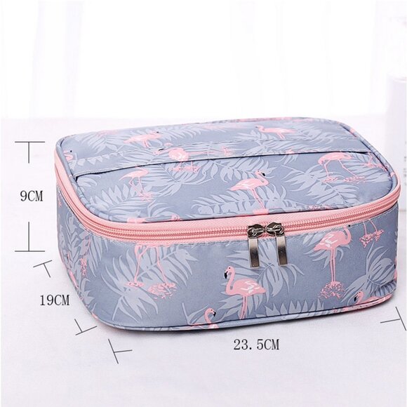 Cosmetic Makeup Travel Bag Organizer in Grey Blue Pink with Flamingos - Picture 4 of 4